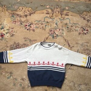 Nautical Themed Sweater - White and Navy